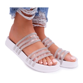 Moow Damen Hausschuhe Mit Cubic Zirkonia Weiß Larena