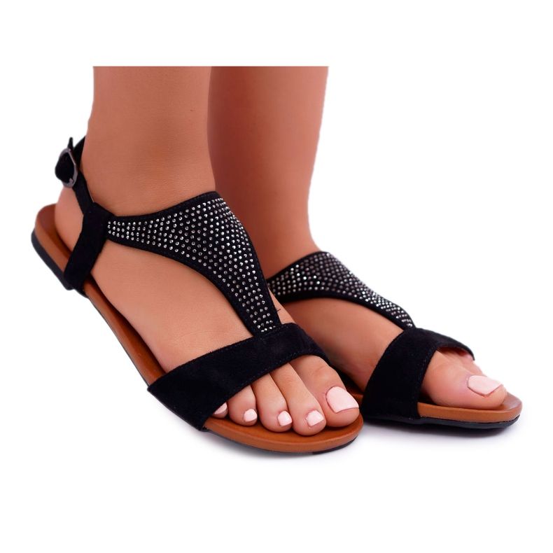 EVE Damen Sandalen Flach Schwarz Sorsano