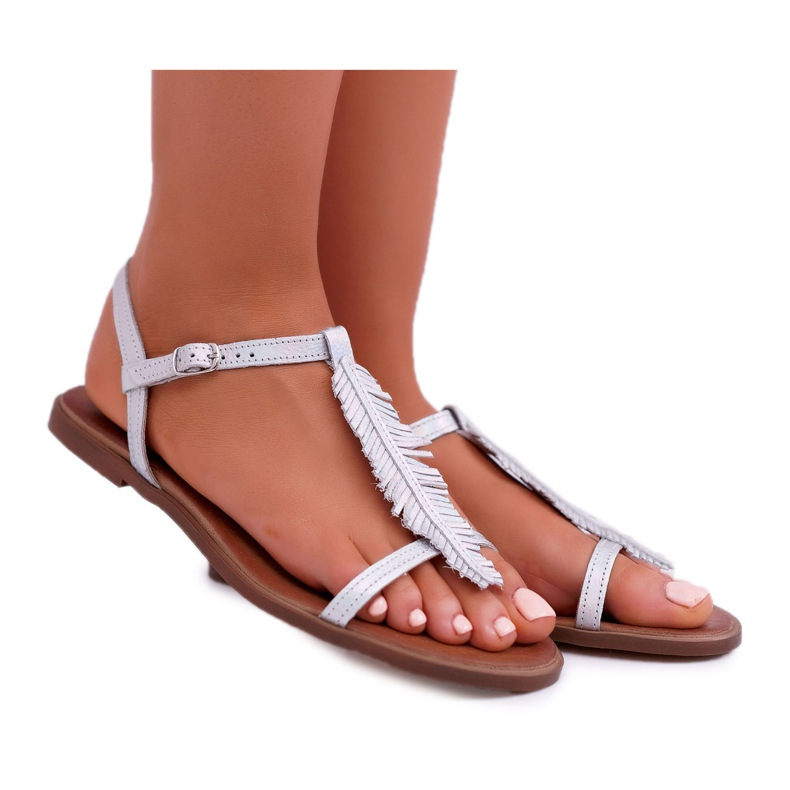 Damen Sandalen Flaches Leder Silber Nicole 2383 grau