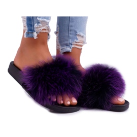 Damen Hausschuhe mit Naturfell Violet Naturis lila