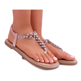 FRERY Damensandalen Slip-on Mit Zirkonen Champagner Satina rosa