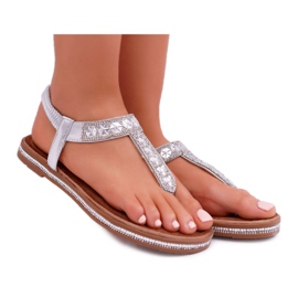 FRBS Damensandalen Slip-on Mit Zirkonen Silber Mabellena grau