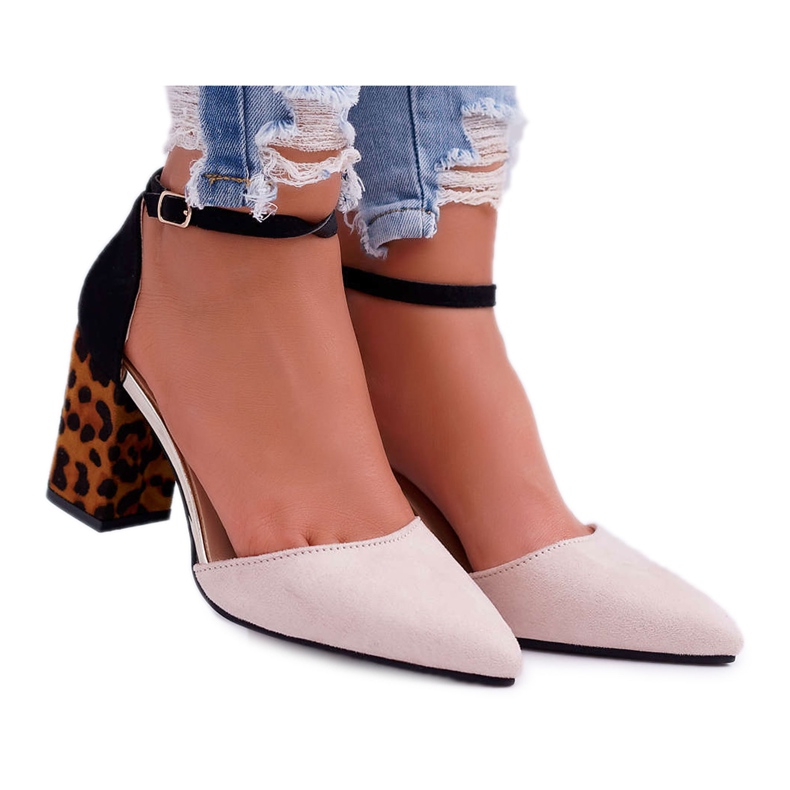 PS1 Damen Pumps mit Absatz Leopard Beige Ferri schwarz mehrfarbig