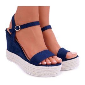 BUGO Damen Sandalen auf Keil-Leinen Marineblau Liviana