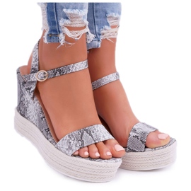 BUGO Damensandalen mit Keilabsatz aus Leinen Schlange Liviana grau