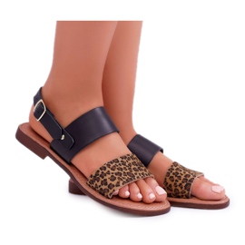 Damen Sandalen Maciejka Leder Leopard Schwarz IT001-03 / 00-0