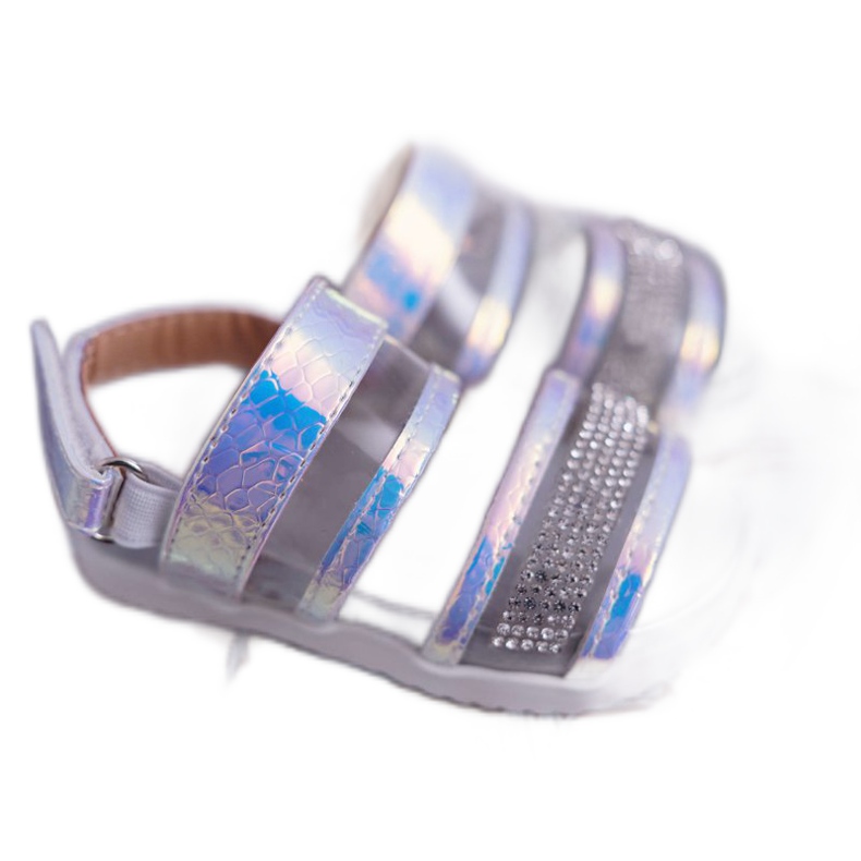 FRROCK Kindersandalen mit Klettverschluss für Mädchen Petrol White Matylda weiß mehrfarbig