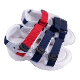 FRROCK Kinder Sandalen Mit Klettverschluss Für Mädchen Jungen Weiß Fima rot marineblau
