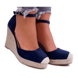 BUGO Damen Sandalen auf Keil-Leinen Marineblau Tammaris