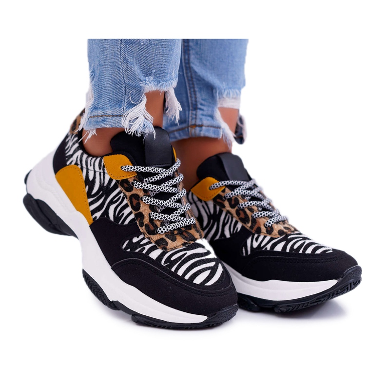 Damen Sportschuhe Dicke Sohle Zebra Sevana braun schwarz