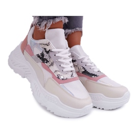 Damen Sportschuhe Dicke Sohle Weiß Schlange Sevana grau mehrfarbig