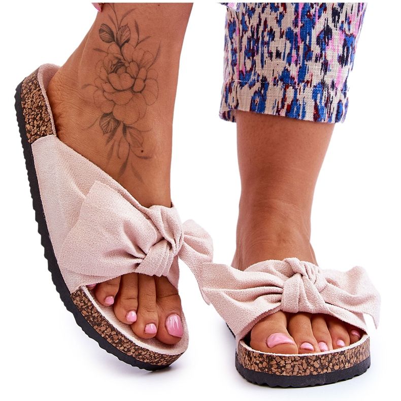 PS1 Beige Hausschuhe für Damen mit Schleife Wendy Cork