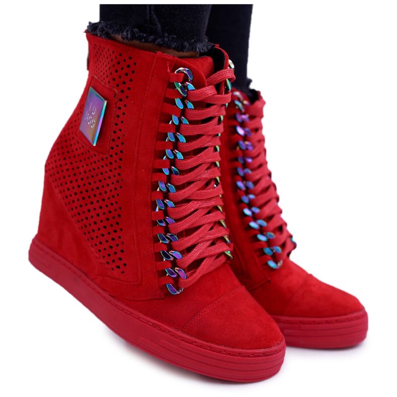 Damen Sneaker Lu Boo Openwork Wildleder Rot Clamma