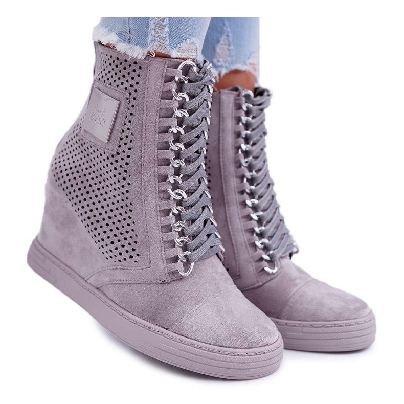 Damen Sneaker Lu Boo Openwork Wildleder Grau Clamma