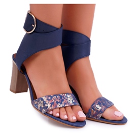 Leder Damen Sandalen Maciejka auf einem Absatz Marineblau 03597