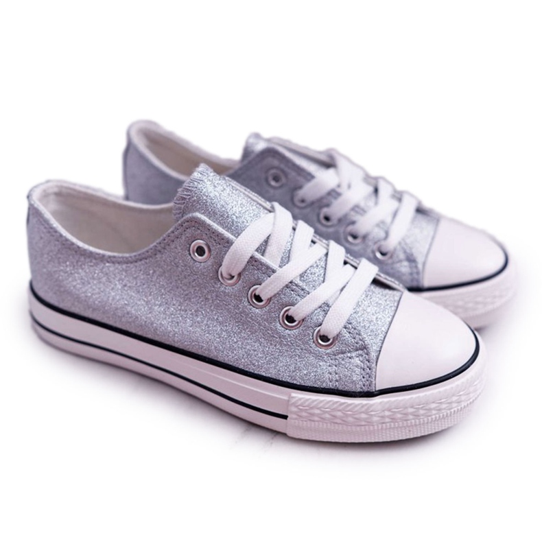 FRROCK Kinder-Jugend-Sneaker Brokat Silber Misty grau