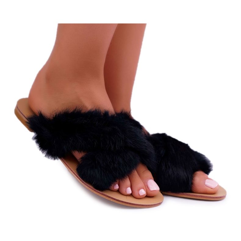 Damen Hausschuhe mit Fell Lu Boo Schwarz Pimmer