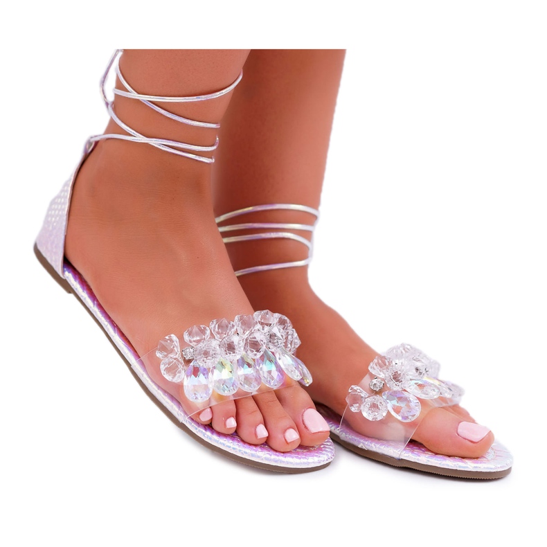 Damen Sandalen Lu Boo Crystals Silber Madina grau