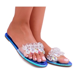 Damen Hausschuhe mit Zirkonia Lu Boo Petrol Blue Mediana blau