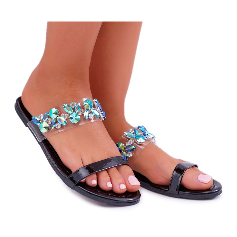 Damen Hausschuhe Lu Boo Elegant Mit Schwarzem elementaren Cubic Zirkonia