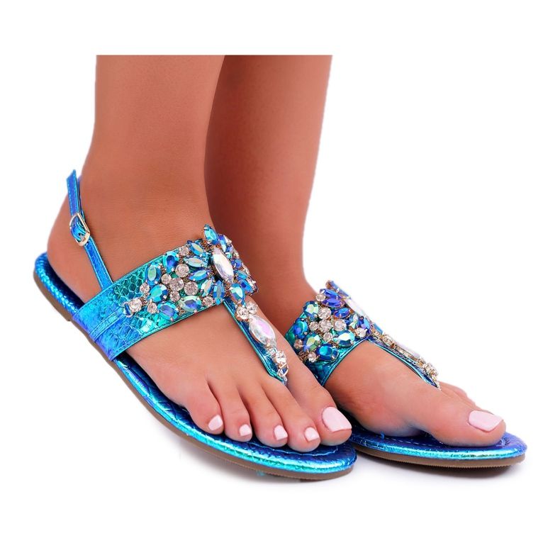 Damen Sandalen Lu Boo Crystals Petrol Blue Sonne blau