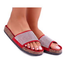 PS1 Damenhausschuhe aus Kork mit Kristallen rot