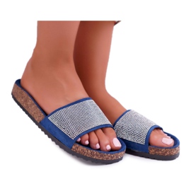 PS1 Damenhausschuhe aus Kork mit marineblauen Kristallen navy blau
