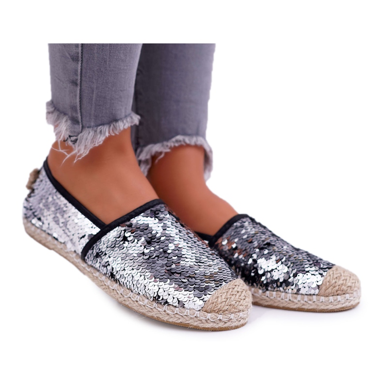 Damen Espadrilles Lu Boo Silber Pailletten Destino grau
