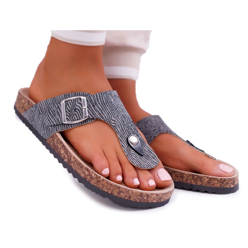 EVE Damen Hausschuhe Dunkelgrau Baisan Flip-Flops
