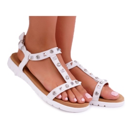 Weiße Lu Boo Sandalen für Damen mit Mariachi Nieten