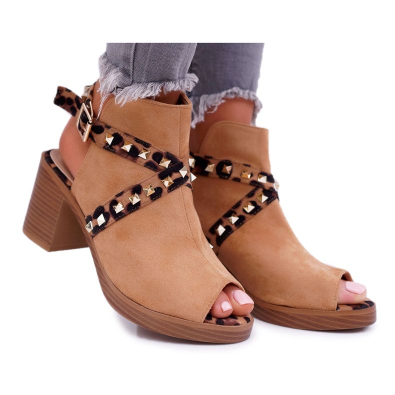 Damensandalen mit hohem Absatz Lu Boo mit Schaft Camel 318-30 Fiode braun