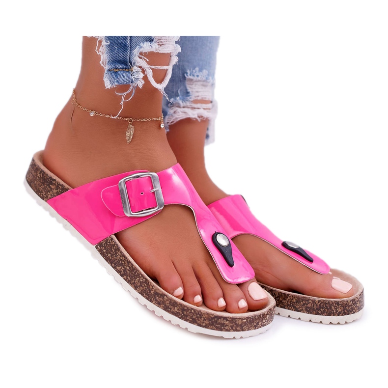 SEA Damen Hausschuhe Flip-Flops auf Korken Lackierte Fuchsia Palette rosa