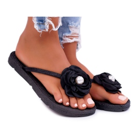 Damen Flip-Flops Black Flower Glitzer Elenda schwarz