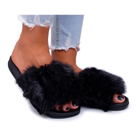 Damenflip Flops mit schwarzem Fell