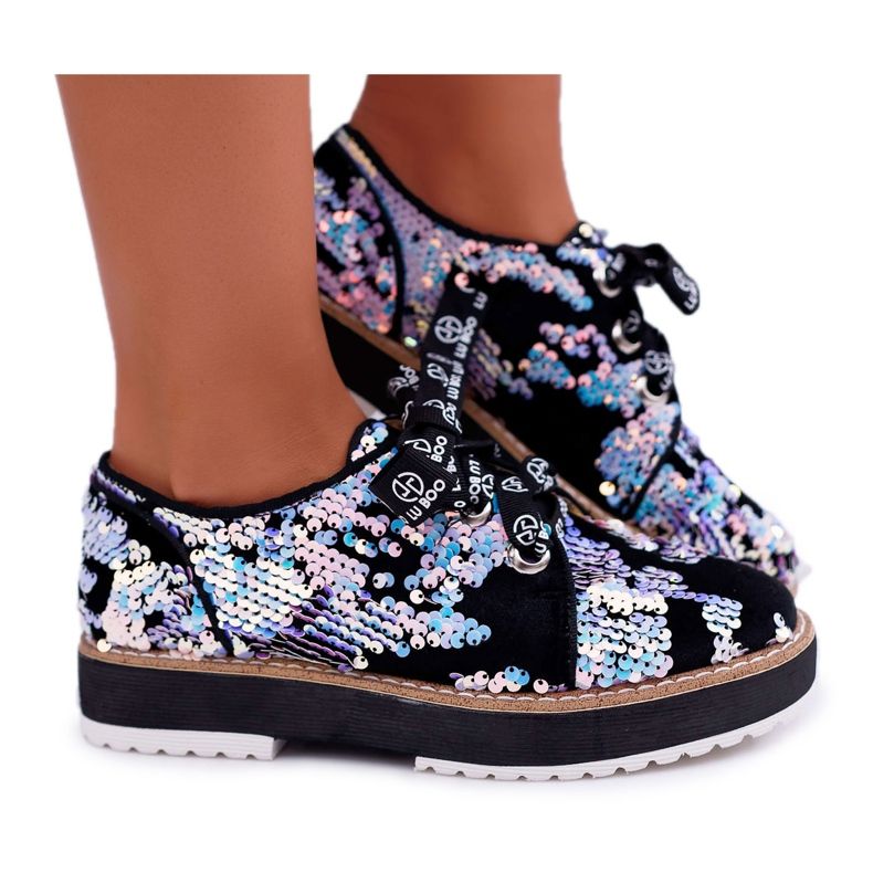 Damen Brogues Lu Boo Silber Pailletten Moonlight schwarz mehrfarbig