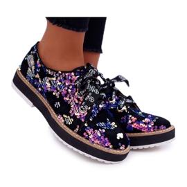 Damen Brogues Lu Boo Violett Pailletten Moonlight schwarz lila mehrfarbig