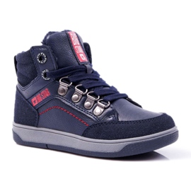 Kinder Jungenschuhe Sneakers Big Star Schaffell Marineblau EE374088