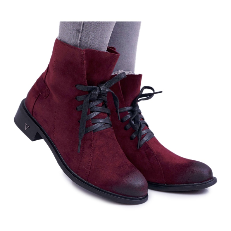 Vinceza Damenstiefel mit flachem Absatz Workery Burgund Teref rot mehrfarbig