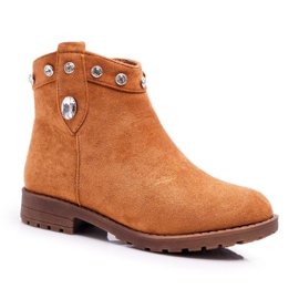 FP1 Kinderstiefel mit Kristallen Flacher Absatz Camel Venici braun