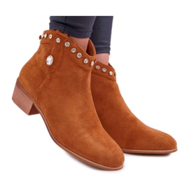 FP1 Damenstiefel mit flachem Absatz Cowboystiefel mit Cubic Zirkonia Camel Patti braun