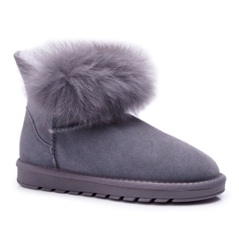 HAN Damen Schneestiefel mit Fell mit Fell Wildleder Grau Memento