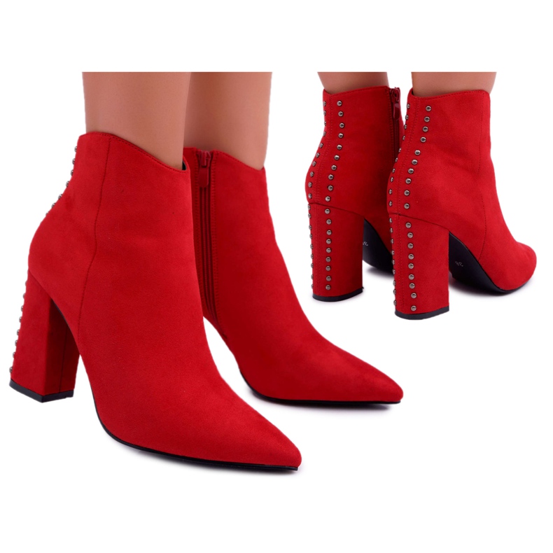 PS1 Damenstiefel mit hohem Absatz und Nieten in Spitz Red Snack rot
