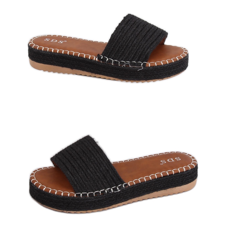 Schwarze Espadrilles-Hausschuhe 7970-PL Schwarz