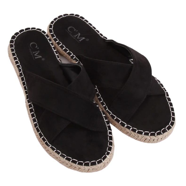 Schwarze Espadrilles-Hausschuhe 499-35 Schwarz