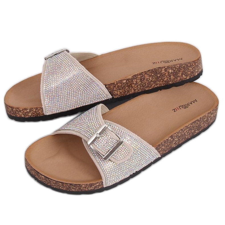 Beige Scholki-Hausschuhe mit Steinen L-1032 Beige