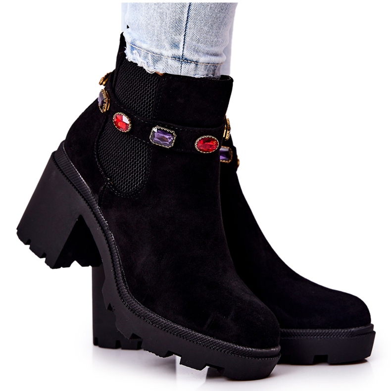 SEA Damenstiefel an der Ferse mit Kristallen Schwarz Macbeth