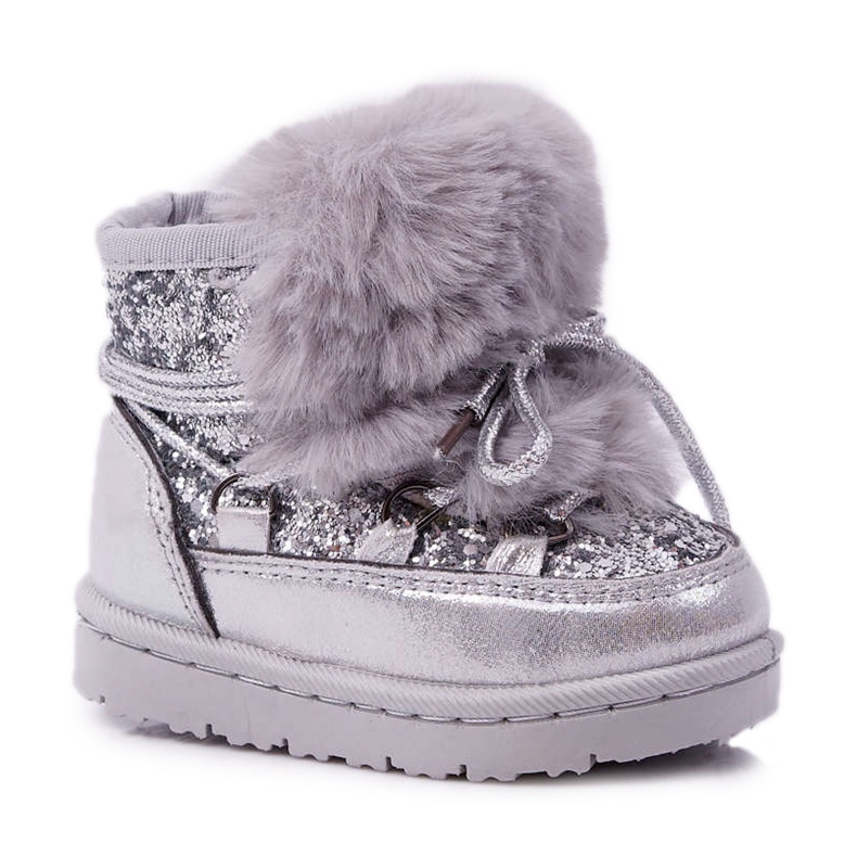 FRROCK Kinder-Schneestiefel mit Fell Silber Minnie Mouse grau