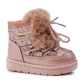 FRROCK Kinder Schneestiefel mit Fell Champagner Minnie Mouse rosa