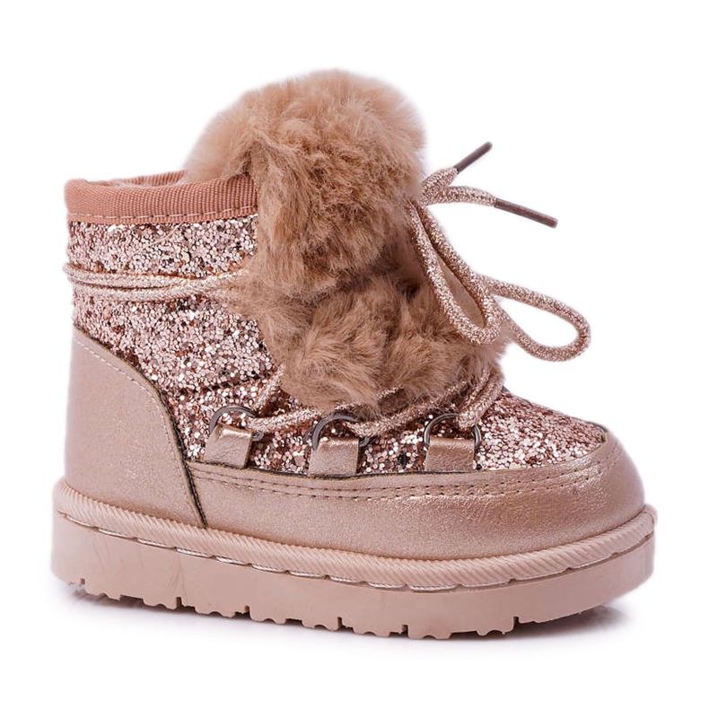 FRROCK Kinder Schneestiefel mit Fell Champagner Minnie Mouse rosa