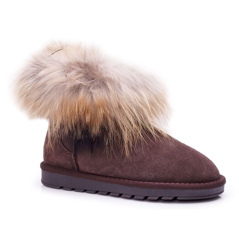 HAN Damen Leder-Schneestiefel Mukluki mit Fell Brauner Schneefuchs